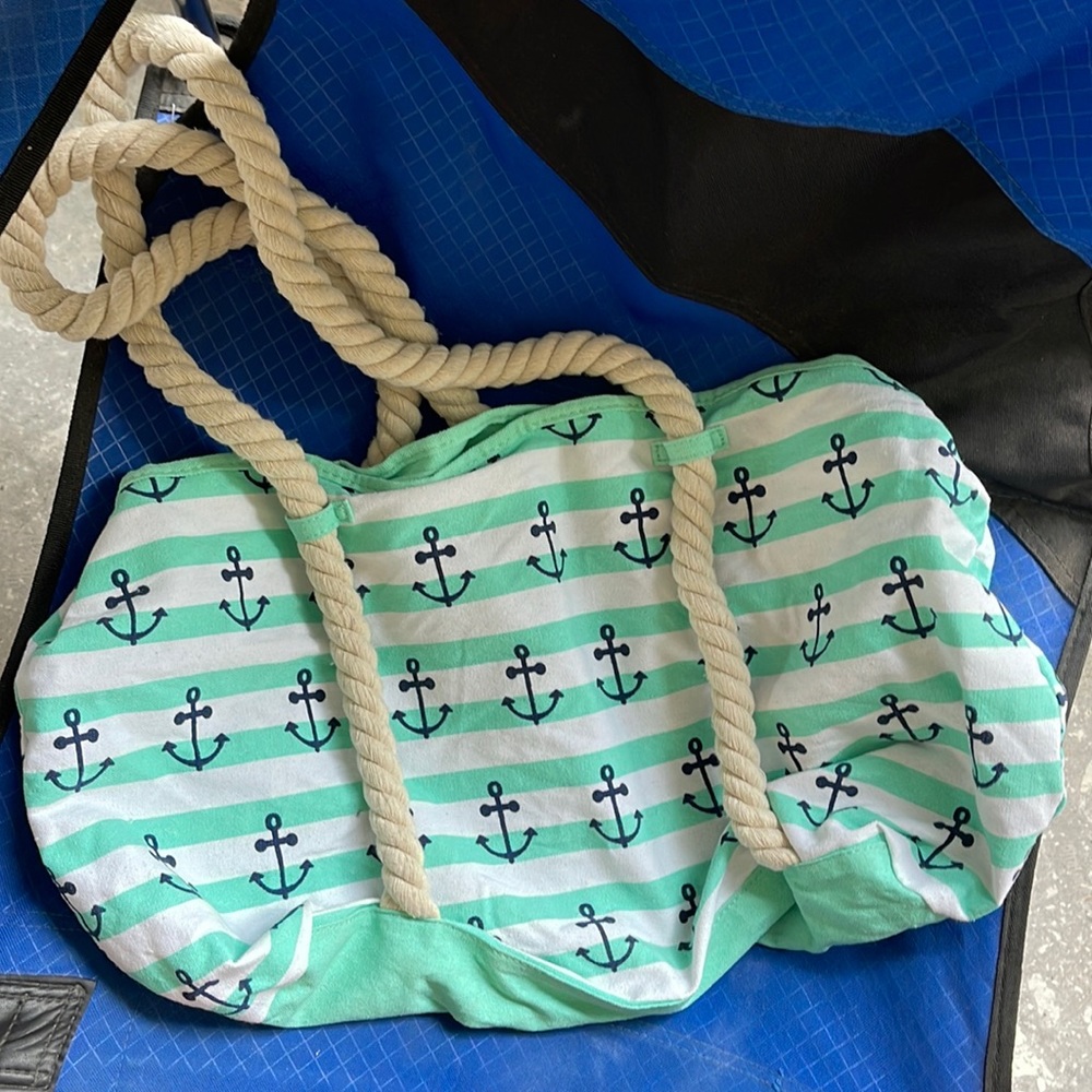Mint and white beach tote